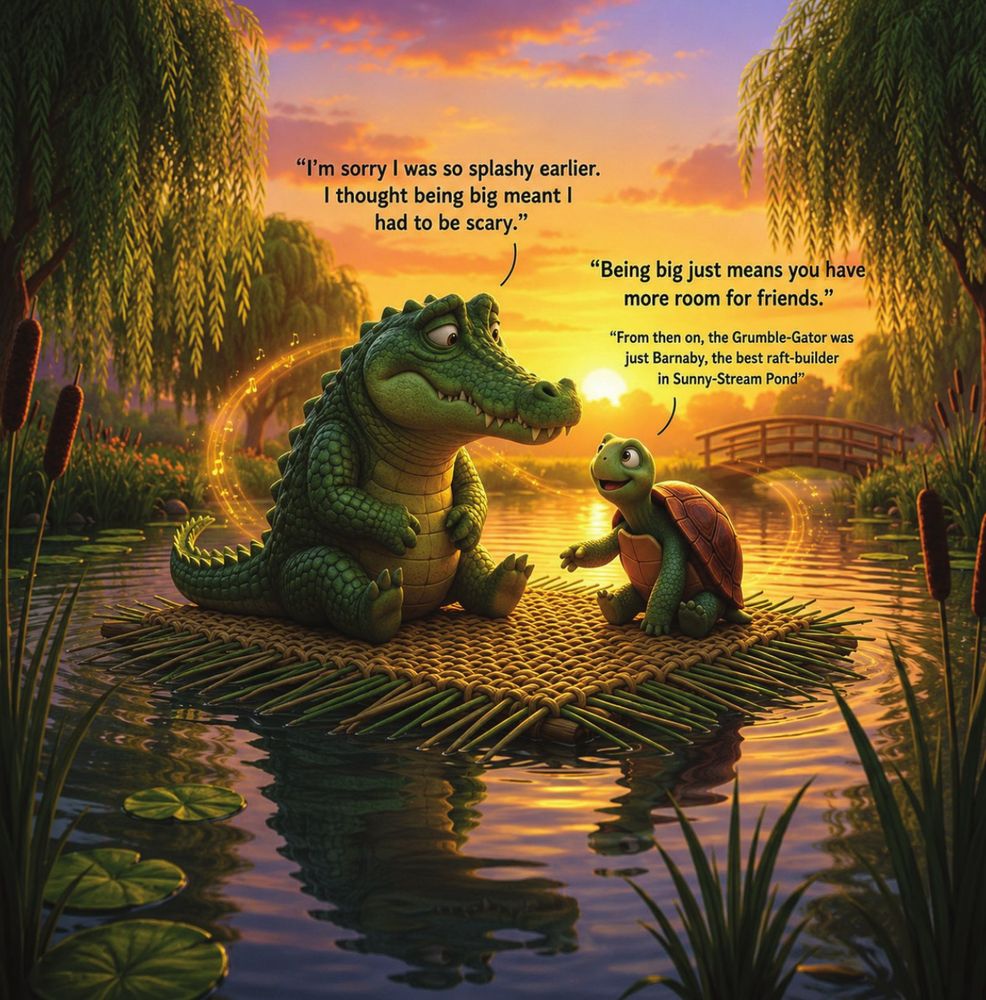 Toby and Barnaby drifting home on their finished raft at sunset.