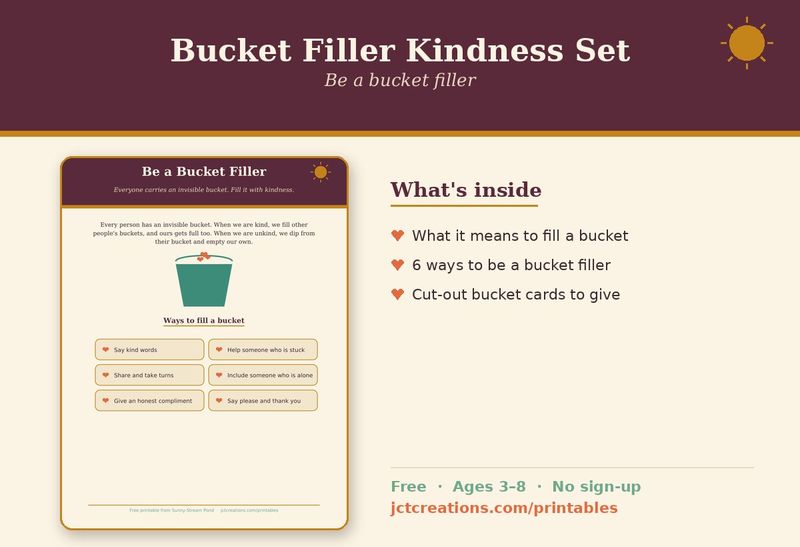 Cover of the Bucket Filler Kindness Set, showing a bucket overflowing with hearts.