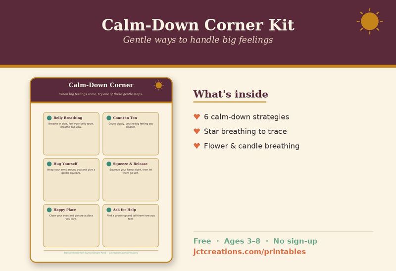 Cover of the Calm-Down Corner Kit, with calming strategies and a breathing star.