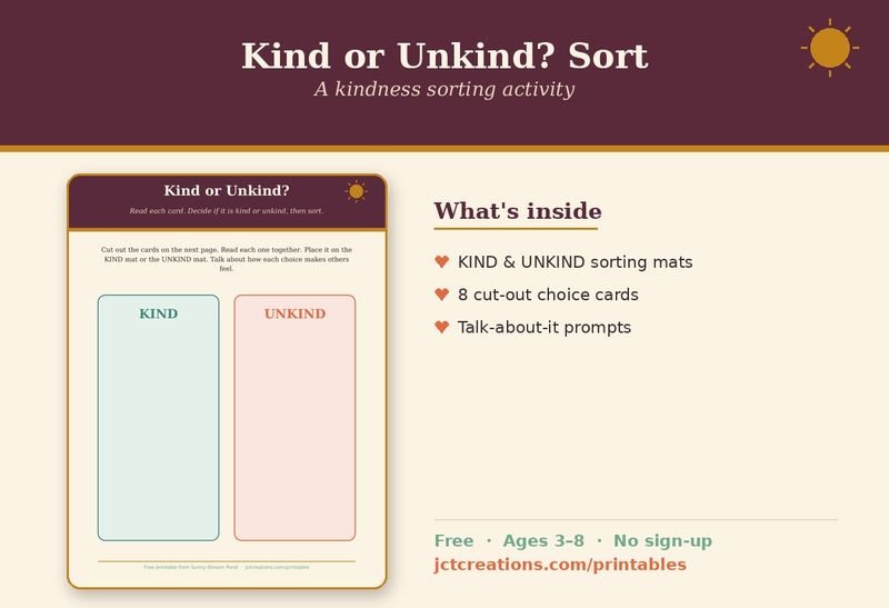 Cover of the Kind or Unkind sorting activity, with KIND and UNKIND mats.